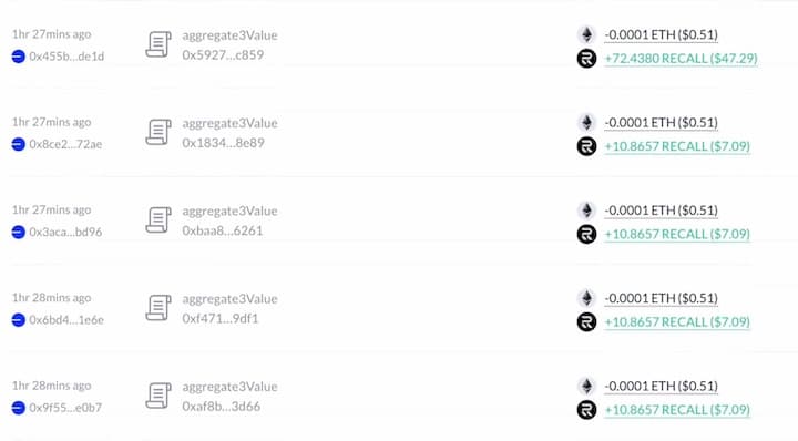 Wallet rescue case: $RECALL — Claim RECALL airdrop trên hơn 40 ví bị hack và gắn sweeper bot.